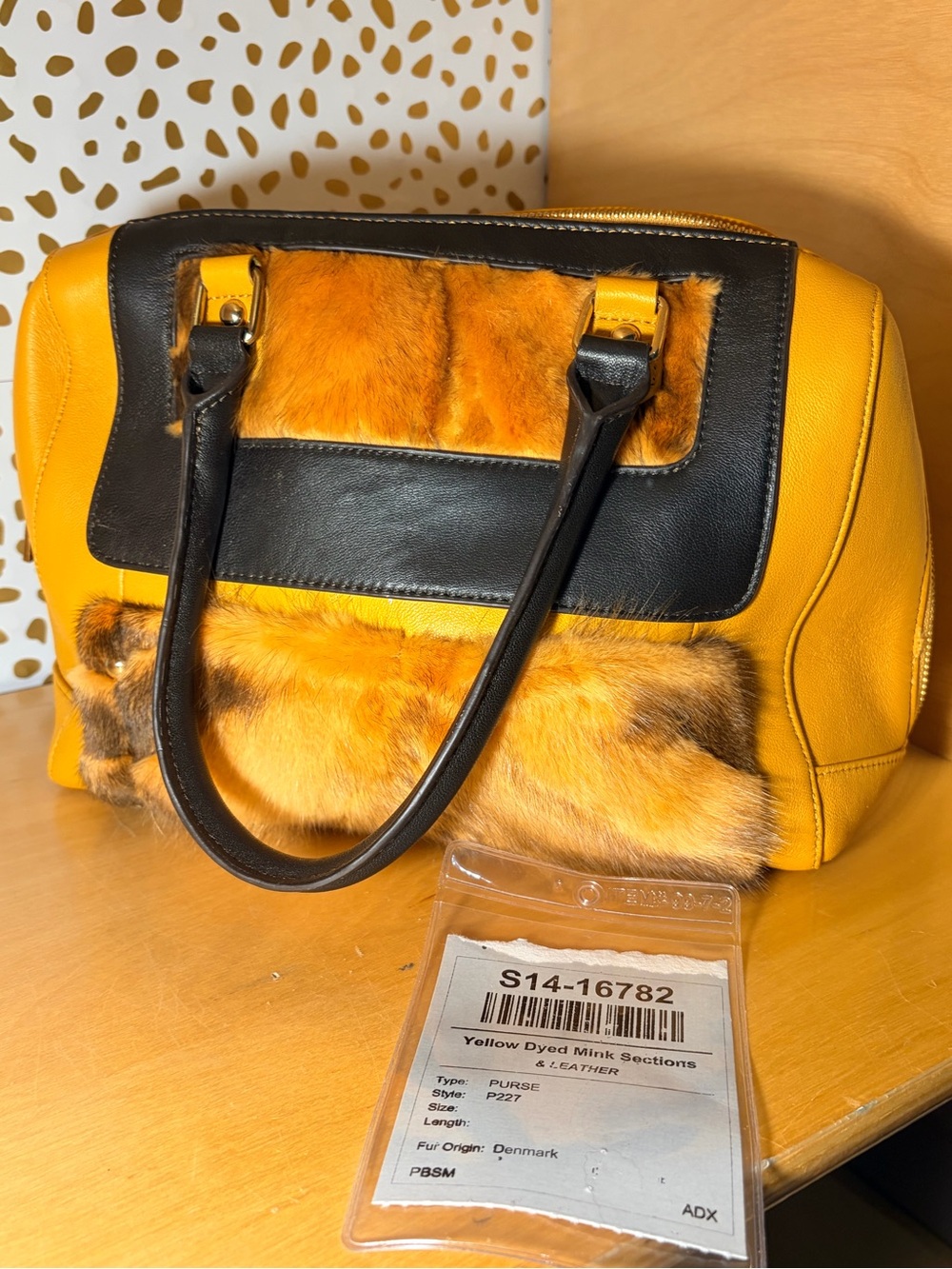 Yellow Dyed Mink & Leather Women’s Satchel